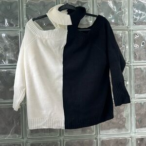 Shein Black & White Color Block Cold Shoulder Sweater (Never Worn) Large